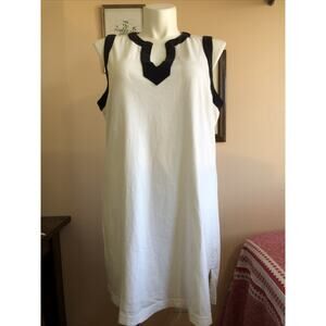 Lands' End Womens XL 16W-18W White Navy Blue Cotton Jersey Sleeveless Cover-up